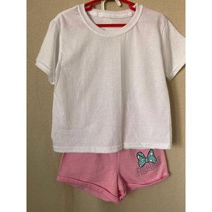 Disney Jr. Pink Minnie Mouse Bow Shorts and White Hanes Tee - Loungewear, Casual